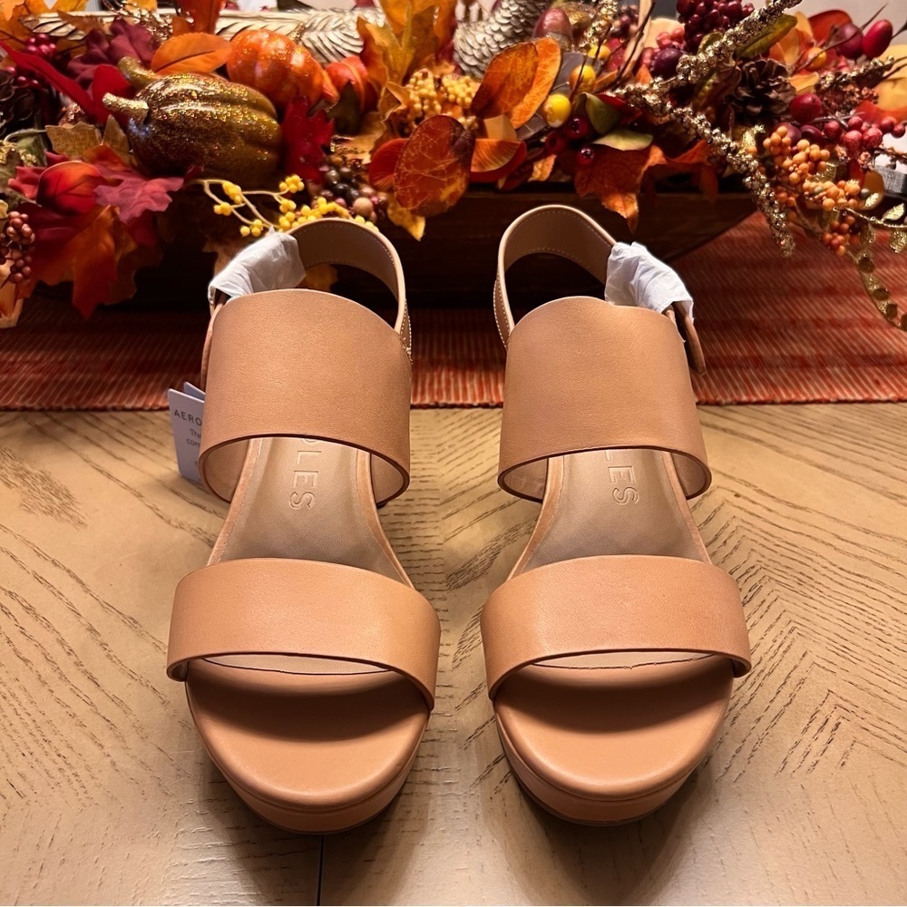 NWT NIB Aerosoles Camera Comfortable Women’s Platform Sandal in Nude Leather 9.5 - Picture 6 of 16
